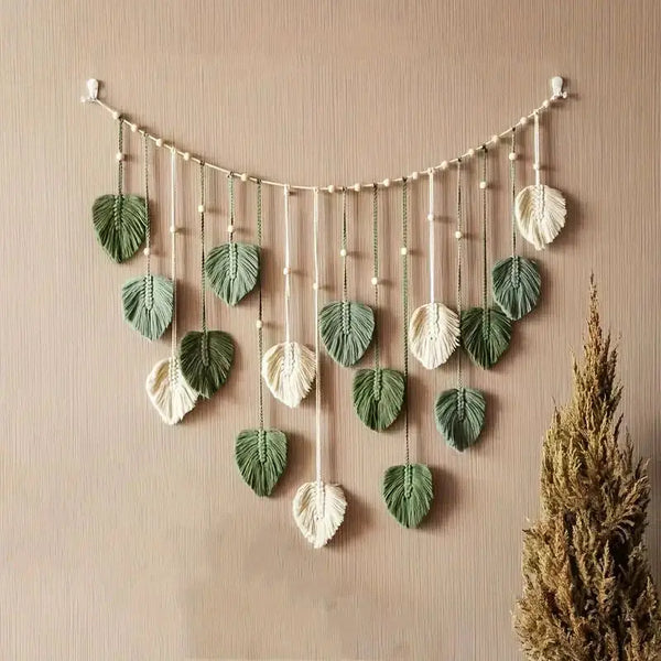 Boho Macramé Wandtapijt | Macramé Bladveer Wandhanger | Boho Wandkunst voor Woonkamer en Slaapkamer