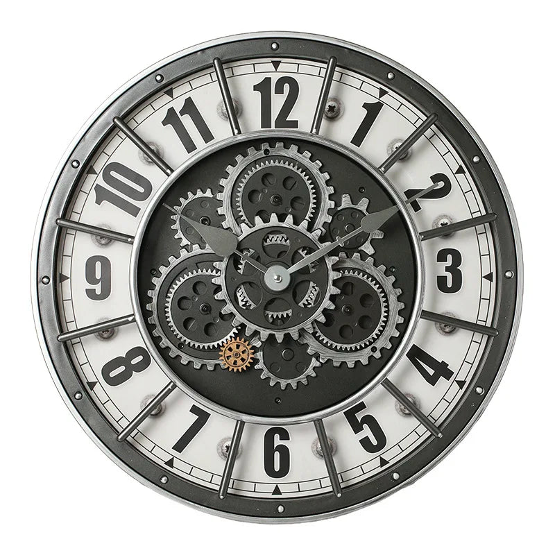 Original Moving Gear Wall Clock | Retro Industrial Analog Clock | Battery Powered