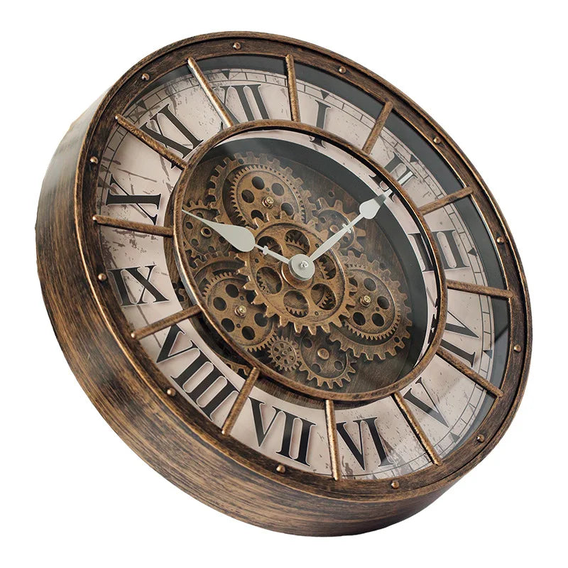 Original Moving Gear Wall Clock | Retro Industrial Analog Clock | Battery Powered