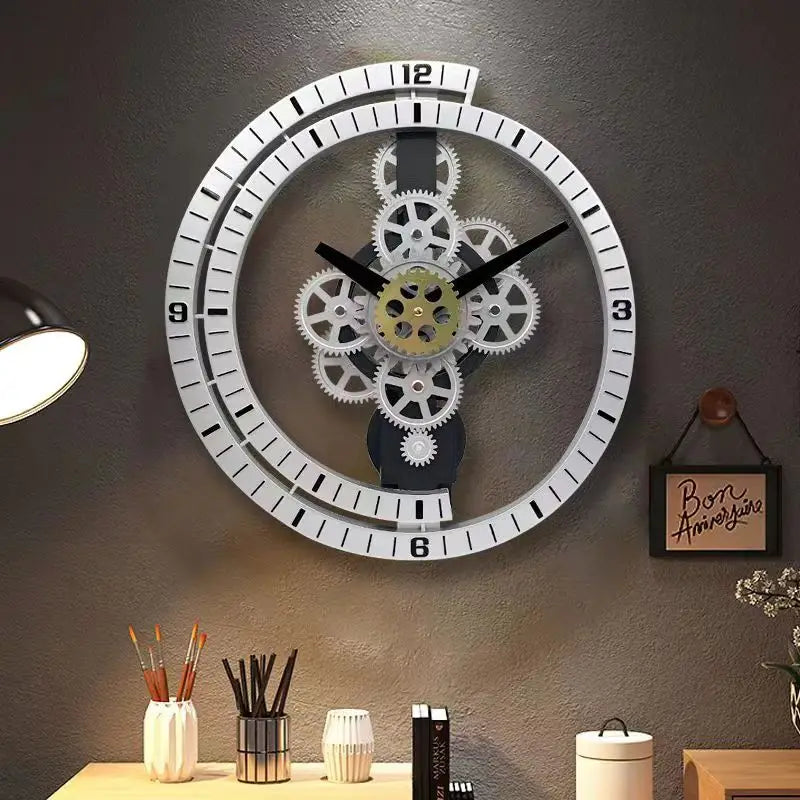 Industrial Gear Rotating Silent Wall Clock | Modern Design for Living Room & Office Art