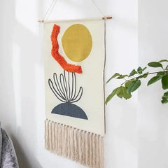 Macrame Wall Hanging Tapestry | Nordic Cotton Tassel Handmade Woven Bohemian Geometric Canvas Cloth - POUEV