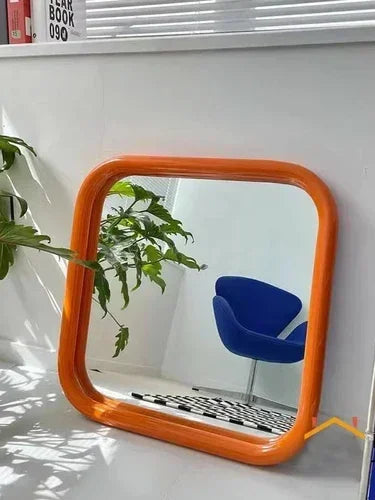 Modern Nordic Rectangular Vanity Mirror | Small Metal Frame Makeup & Decorative Mirror for Bedroom & Living Room - POUEV