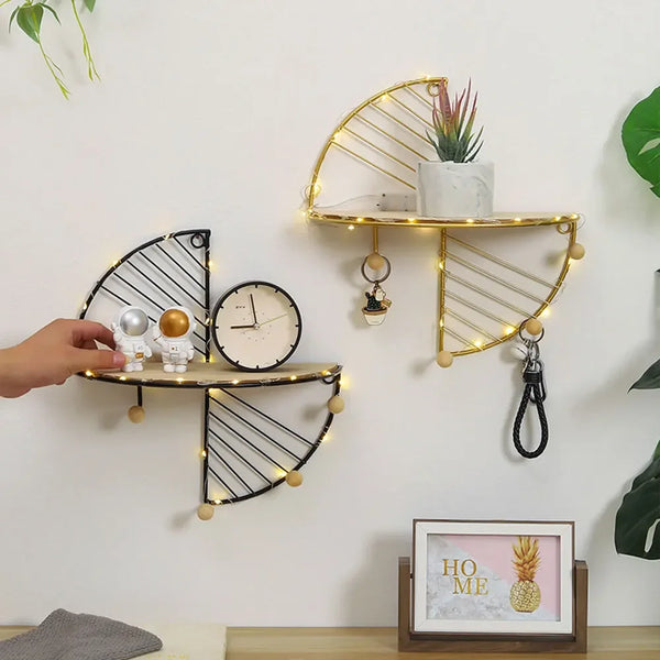 Modern Semi-Circular & Rectangular Wall Shelf | Minimalist Wrought Iron Floating Storage - POUEV