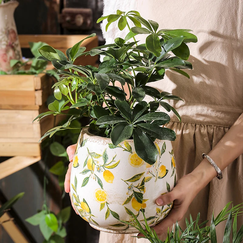 Keramische Citroenvormige Vaas | Retro Bloemenvaas voor Balkon en Tuindecoratie