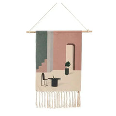 Macrame Wall Hanging Tapestry | Nordic Cotton Tassel Handmade Woven Bohemian Geometric Canvas Cloth - POUEV