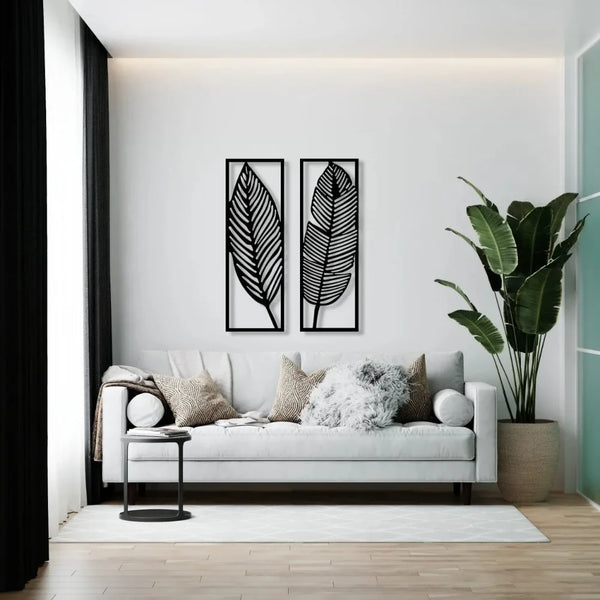 Decorative Leaves Metal Wall Art: Set of 2 | Black Metal Hanging Leaves | Elegant Iron Art