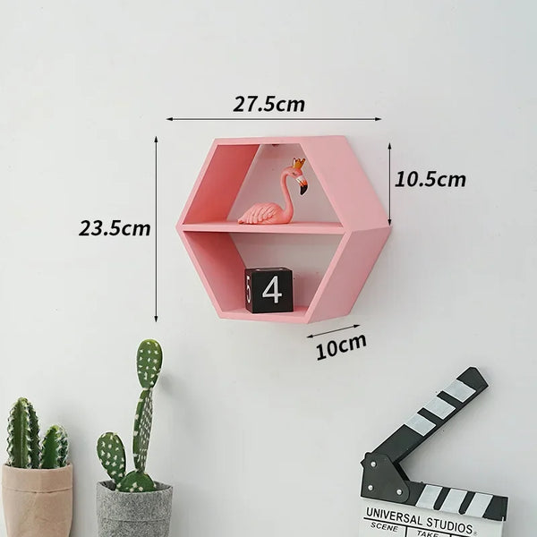 Nordic Style Wooden Hexagonal Wall Shelf - POUEV
