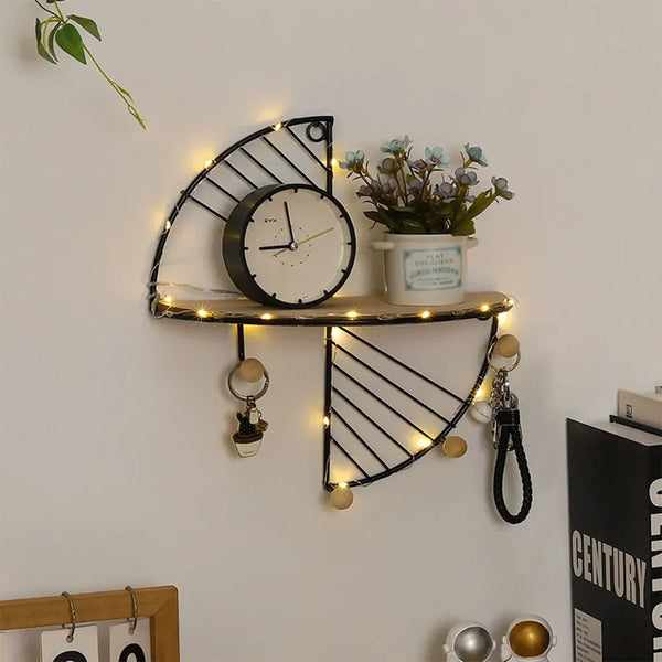 Modern Semi-Circular & Rectangular Wall Shelf | Minimalist Wrought Iron Floating Storage - POUEV