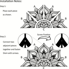 1pc Black Large Metal Mandala Wall Decor | Unique Lotus Flower Wall Art