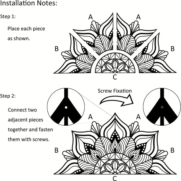 1pc Black Large Metal Mandala Wall Decor | Unique Lotus Flower Wall Art