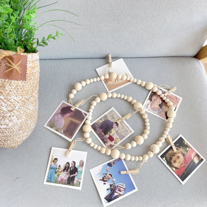 Foto Display Wand Hangende Decoratie | Boho Houten Kralen Macramé Wandtapijt voor Woondecoratie