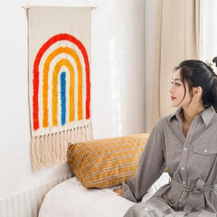 Macrame Wall Hanging Tapestry | Nordic Cotton Tassel Handmade Woven Bohemian Geometric Canvas Cloth - POUEV