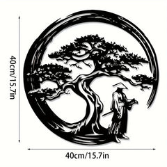 Japanese Bonsai Tree Metal Wall Art | 15.7x15.7 Tori Gate Enso Cutout