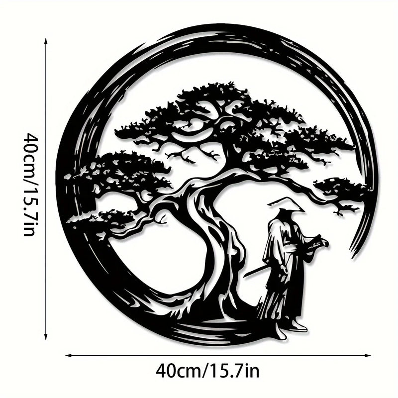 Japanese Bonsai Tree Metal Wall Art | 15.7x15.7 Tori Gate Enso Cutout
