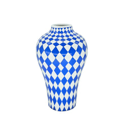 Keramische Vaas Blauw Geometrisch Patroon | Bloemenvaas met Polka Dots voor Thuisdecoratie