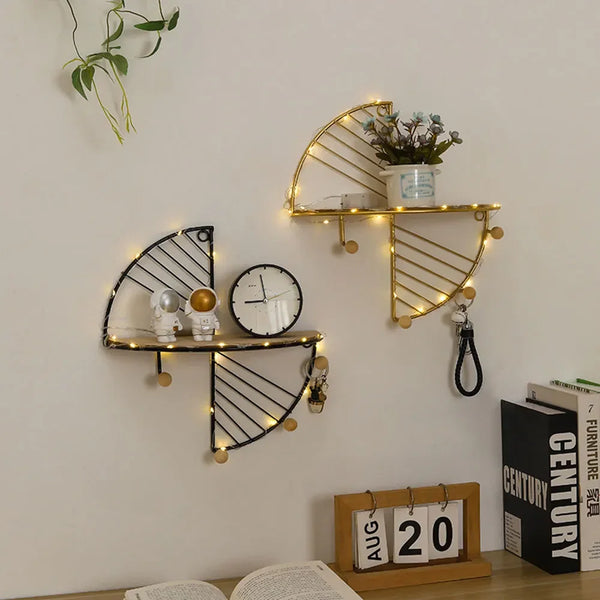 Modern Semi-Circular & Rectangular Wall Shelf | Minimalist Wrought Iron Floating Storage - POUEV