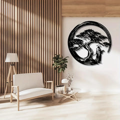 Japanese Bonsai Tree Metal Wall Art | 15.7x15.7 Tori Gate Enso Cutout