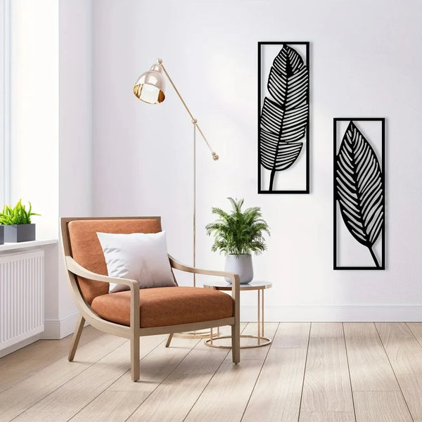 Decorative Leaves Metal Wall Art: Set of 2 | Black Metal Hanging Leaves | Elegant Iron Art