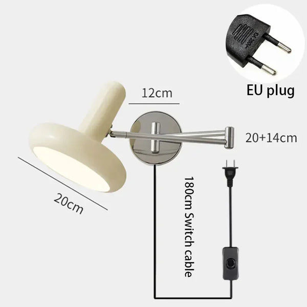 Minimalist LED Wall Lamp | Nordic Cream-Style Bedside Light | Retractable E27 Wall Sconce - POUEV