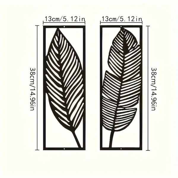 Decorative Leaves Metal Wall Art: Set of 2 | Black Metal Hanging Leaves | Elegant Iron Art