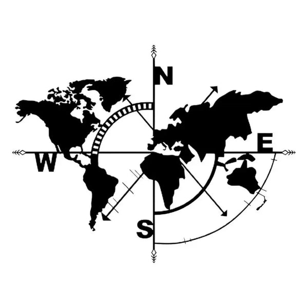 Metal World Map Wall Art | Compass Design Wall Decor