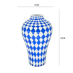 Keramische Vaas Blauw Geometrisch Patroon | Bloemenvaas met Polka Dots voor Thuisdecoratie