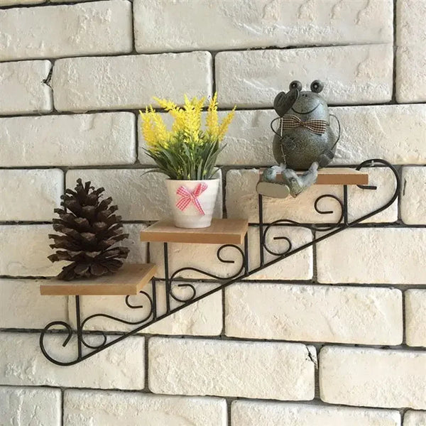 Retro Staircase Wall Shelf | Vintage Decorative Floating Shelf – Home & Garden Wall Décor - POUEV