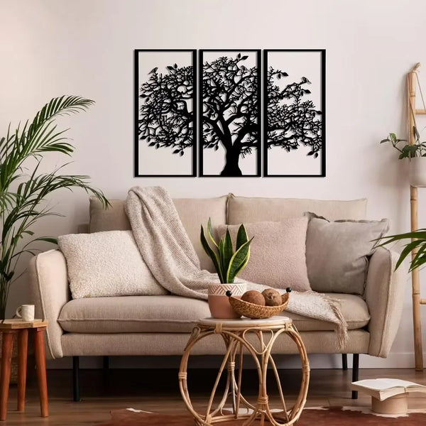 3Pcs Family Tree Metal Wall Decor | Tree of Life Iron Art | Modern 3D Wall Art