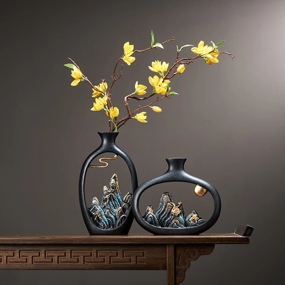 Hars Vaas Chinese Bergdecor | Luxe Bloemenvaas voor Tafeldecoratie