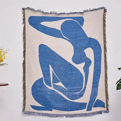 Vintage Knitted Tapestry | Boho Throw Blanket with Tassels - POUEV