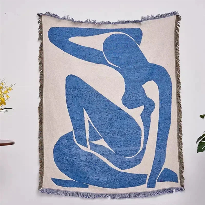 Vintage Knitted Tapestry | Boho Throw Blanket with Tassels - POUEV