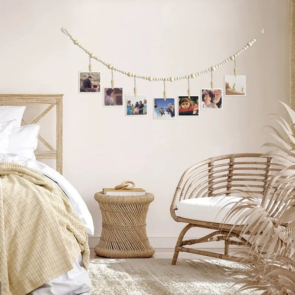 Foto Display Wand Hangende Decoratie | Boho Houten Kralen Macramé Wandtapijt voor Woondecoratie