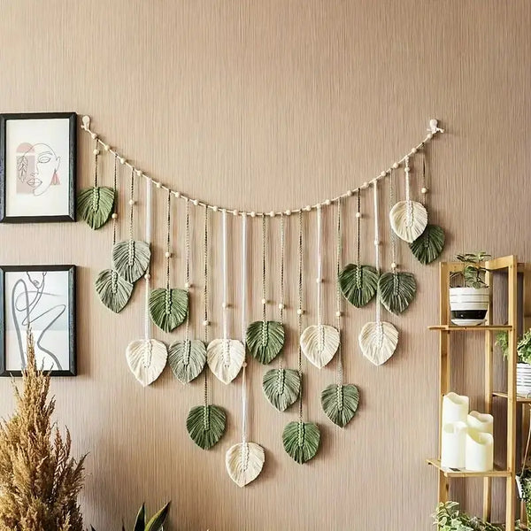 Boho Macramé Wandtapijt | Macramé Bladveer Wandhanger | Boho Wandkunst voor Woonkamer en Slaapkamer