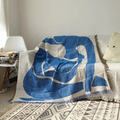 Vintage Knitted Tapestry | Boho Throw Blanket with Tassels - POUEV