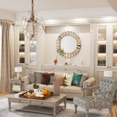 Sunburst Round Wall Mirror | Decorative Beveled Edge Accent Mirror for Living Room & Vanity - POUEV