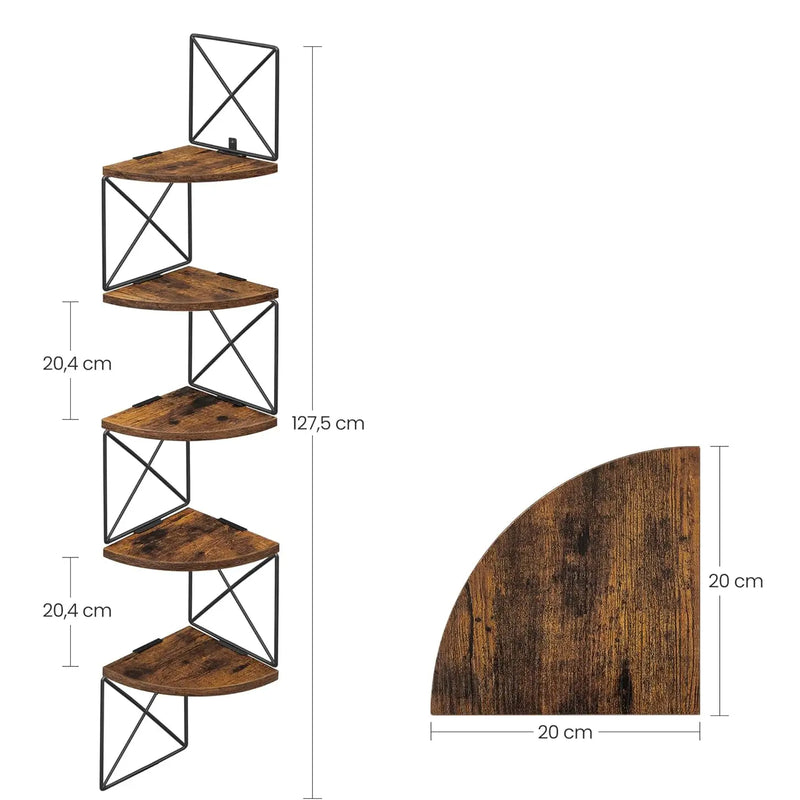 5-niveau Zigzag Design Hoekplank | Wandgemonteerde Boekenkast voor Slaapkamer, Studeerkamer, Woonkamer, Badkamer Opslag