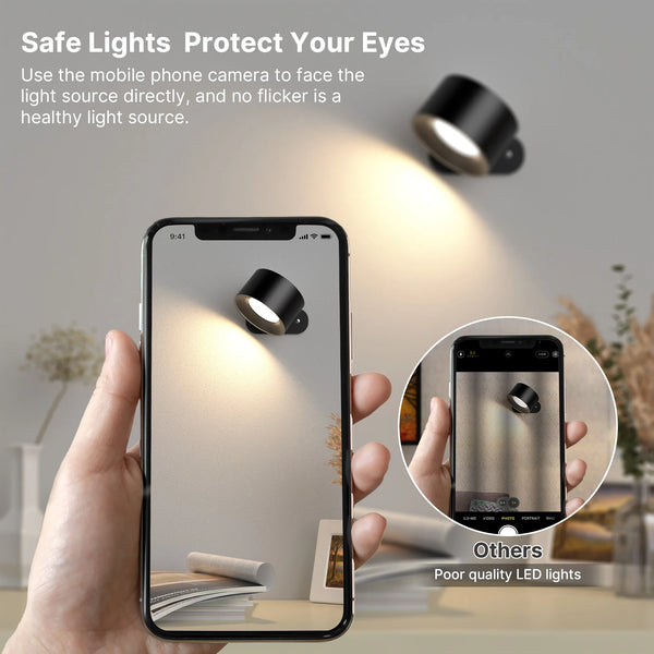 2pc Magnetic LED Wall Lamp | Wall Mounted, Rechargeable Battery Operated, USB Port, Cordless Wall Sconce - POUEV