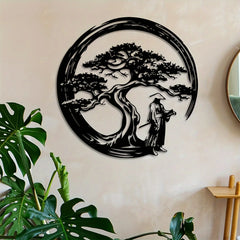 Japanese Bonsai Tree Metal Wall Art | 15.7x15.7 Tori Gate Enso Cutout