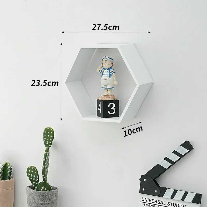 Nordic Style Wooden Hexagonal Wall Shelf - POUEV