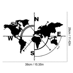 Metal World Map Wall Art | Compass Design Wall Decor