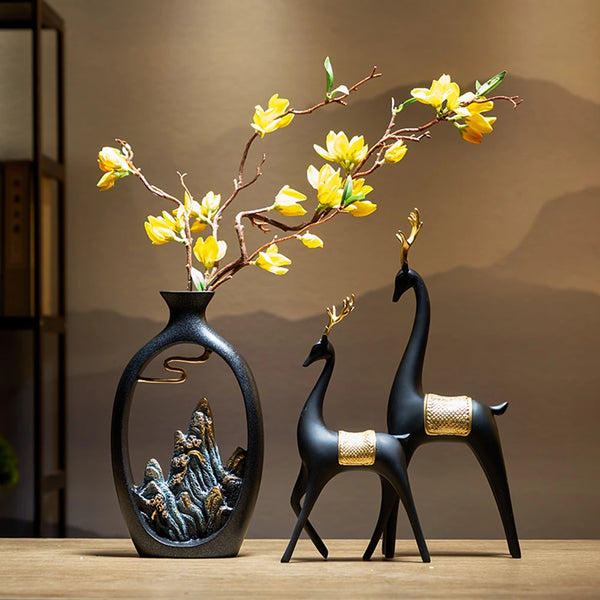 Hars Vaas Chinees Bergdecor | Luxe Bloemenvaas voor Tafeldecoratie