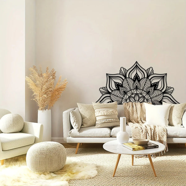 1pc Black Large Metal Mandala Wall Decor | Unique Lotus Flower Wall Art