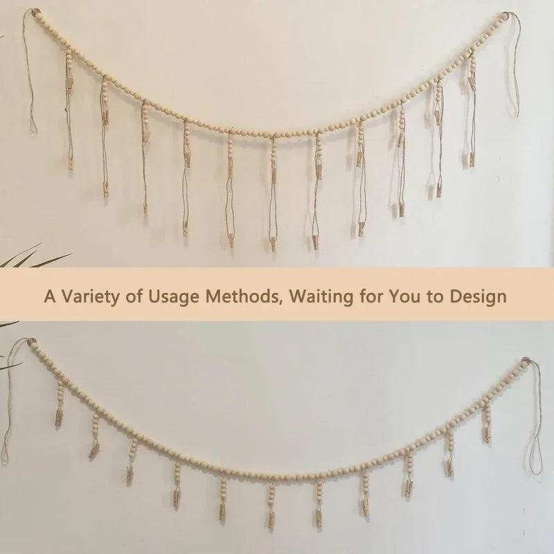 Foto Display Wand Hangende Decoratie | Boho Houten Kralen Macramé Wandtapijt voor Woondecoratie