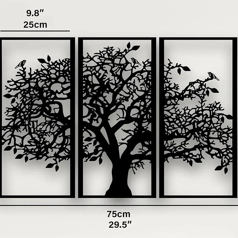 3Pcs Family Tree Metal Wall Decor | Tree of Life Iron Art | Modern 3D Wall Art