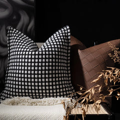 Jacquard Kussenhoes | Luxe Ruitontwerp | Wit & Zwart | Moderne bankdecoratie