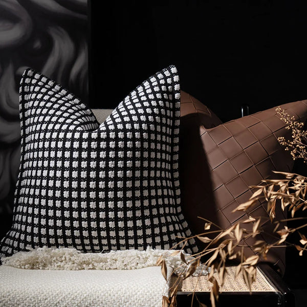 Jacquard Kussenhoes | Luxe Ruitontwerp | Wit & Zwart | Moderne bankdecoratie