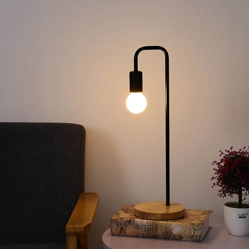 Loft Vintage Desk Lamp | American Countryside Wooden E27 Edison Bulb Table Lamps - POUEV