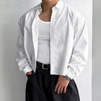 Nieuwe Britse Retro Mannen Gestreepte Shirts Trendy Losse Revers Vest Met Lange Mouwen Tops Herfst Vrije Tijd Hoge Kwaliteit Basic Blouse S-2XL