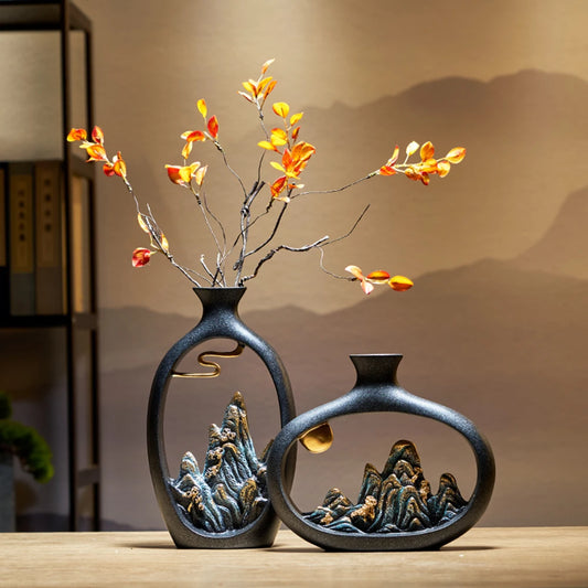 Hars Vaas Chinese Bergdecor | Luxe Bloemenvaas voor Tafeldecoratie