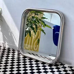 Modern Nordic Rectangular Vanity Mirror | Small Metal Frame Makeup & Decorative Mirror for Bedroom & Living Room - POUEV